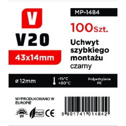 Uchwyt szybkiego montażu 12mm - czarny 100 sztuk